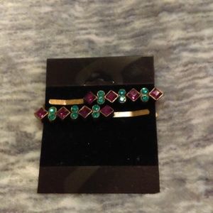 Teal and purple rhinestone bobby pins